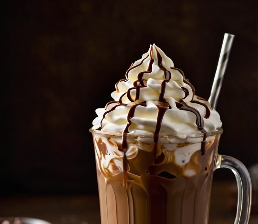 A Closeup of A Glass Filled with Iced Coffee